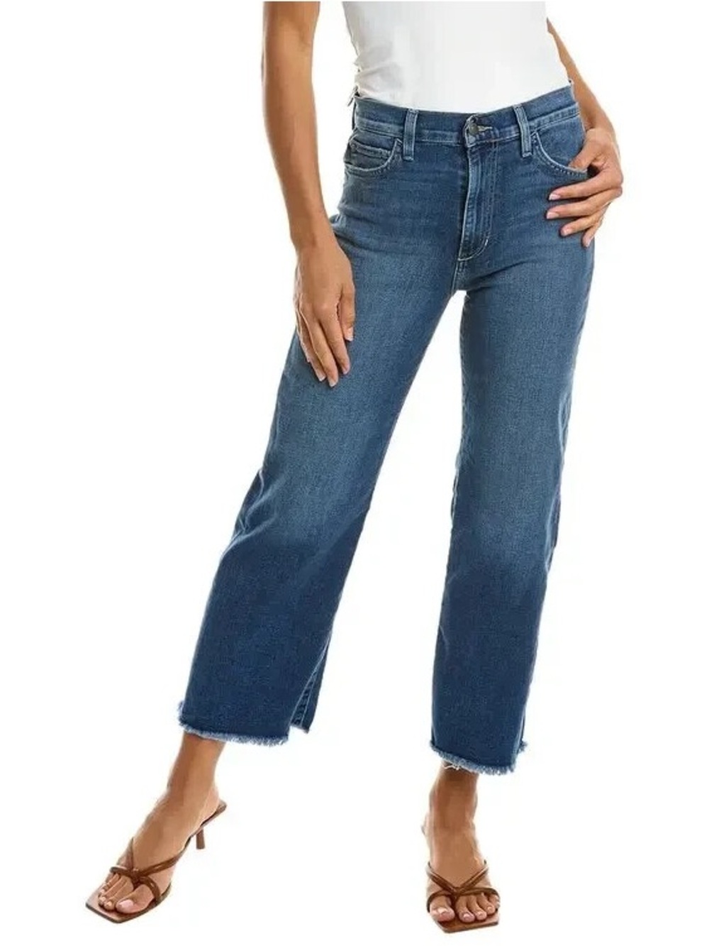 Joe’s Jeans High Rise Freya Wide Leg Ankle Crop Jeans Size 28 Raw Hem